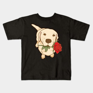 Golden Labrador with flower Kids T-Shirt